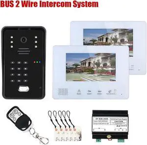 2pin Wire Video Door Phone Visual Intercom Doorbell + 7in TFT LCD Screen Monitor + Power Supply Controller, IC Card / Password / remote control unlock intercom doorbell system,1 doorbell + 2 monitor