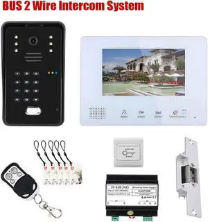2pin Wire Video Door Phone Visual Intercom Doorbell + 7in TFT LCD Screen Monitor + Electric NO Lock, IC Card / Password / remote control unlock intercom doorbell system, 1 Doorbell + 1 Monitor