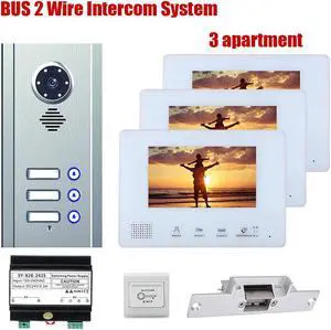 7inch TFT LCD Indoor Screen Monitor 2pin Wired Video Door Phone Visual Intercom Systems Doorbell Kit for Villa home 1 Units Apartment Door Bell + Elec NO Lock + Exit Switch,1 doorbell + 3 monitor
