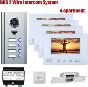 7inch TFT LCD Indoor Screen Monitor 2pin Wired Video Door Phone Visual Intercom Systems Doorbell Kit for Villa home 1 Units Apartment Door Bell + Elec NO Lock + Exit Switch,  1 doorbell + 4 monitor