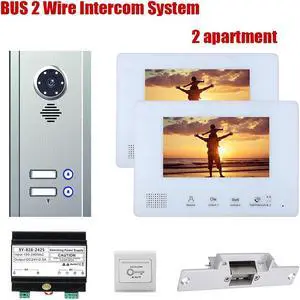 7inch TFT LCD Indoor Screen Monitor 2pin Wired Video Door Phone Visual Intercom Systems Doorbell Kit for Villa home 1 Units Apartment Door Bell + Elec NO Lock + Exit Switch,  1 doorbell + 2 monitor