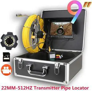 9" Monitor  DVR  Sewer Pipe Inspection Video Camera with  512HZ  Pipe Locator  22MM IP68 HD 1000TVL Camera 12PCS LED Lights 30M/98ft