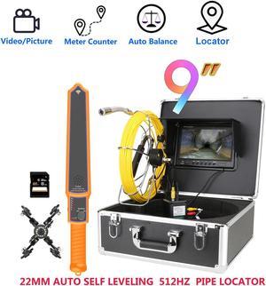 9" Monitor Sewer Pipe Inspection Video Camera with Meter Counter Auto Self Leveling 512HZ  Pipe Locator  22MM IP68 HD 1000TVL Camera 12PCS LED Lights 50M/164ft