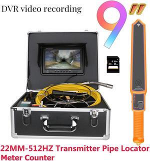 visiPower Sewer Pipe Drain Pipe Pipeline Inspection Locator Camera 9" screen Meter Counter 512HZ Pipe Locator IP68 12PCS LED Lights for home Blocked draining plumbing plumber Cable Length 40m/131ft