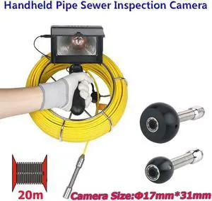 20M/65ft cable 4.3 inch 17mm  Handheld Industrial Pipe Sewer Inspection Video Camera IP68 Waterproof Drain Pipe Sewer Inspection Camera System 1000 TVL Camera with 8pcs LED Lights