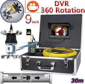 Sewer Drain Pipe Pipeline Inspection Industrial Endoscope 360° Rotating Camera 9" Screen + Video Recording home Blocked draining plumbing Industrial Endoscope Waterproof IP68, Cable length 30m/98ft