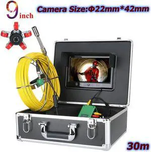 VisiPower 9" Screen Sewer Drain Pipe Pipeline Inspection Industrial Endoscope Borescope Camera with Battery for Home Blocked draining plumbing Endoscope Waterproof IP68 Cable Length 30m/98ft