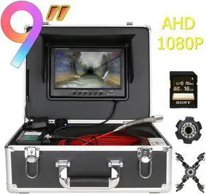 visiPower Sewer Pipe Drain Pipe Pipeline Inspection Camera Industrial Endoscope System 9" display Meter Counter waterproof 12PCS LED Lights for home Blocked draining plumbing Cable length 20m/65ft