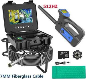VisiPower 10" AHD 2MP Display Screen Pipe Sewer Drain Inspection Video Camera Video Recording Meter Counter Keyboard 5X Image Zoom 512HZ Locator Industrial Endoscope 7mm Cable Length 20m/65ft Camera