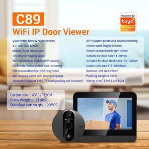VisiPower 2MP 1080P Smart digital door viewer WIFI Doorbell 4.3 inch screen Support TUYA APP Wide Angle PIR motion detection with Night Vision filming with Sound Video Doorbell Camera