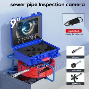 VisiPower 9" Display Screen 2MP Pipe Sewer Drain Inspection Camera Video Record Meter Counter Auto Self-Leveling Industrial Endoscope Borescope Cable 5mm,512HZ Locator(Optional), Cable length 20m/65ft