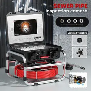 VisiPower 10" Screen Pipe Sewer Drain Inspection 2MP Camera with Video Recording Meter Counter Keyboard Auto Self Leveling Industrial Endoscope Borescope 7mm,512HZ Locator Optional, Cable 30m/98ft