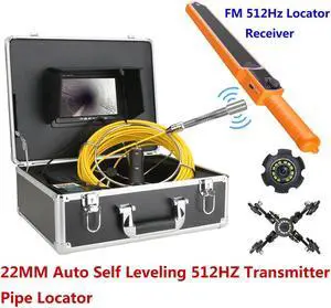 VisiPower 7" Monitor Sewer Pipe Drain Pipe Pipeline  Locator  Auto Self Leveling + 512HZ Pipe Locator 22MM IP68 HD Camera 12PCS LED Lights for Blocked draining plumbing Camera Cable Length 30m/98ft