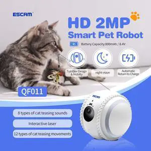 visiPower 2MP Smart Pet Robot AI Wifi Teasing Cat Movable Camera Night Version 2-Way Audio Tumbler & mobilty Auto Return Self Charging Cat & Dog Recgmesotion Tracking Record Security Camera Cam