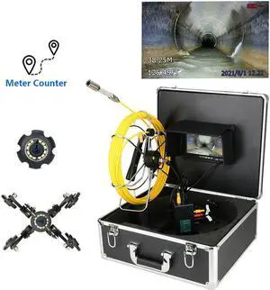 visiPower Sewer Pipe Drain Pipe Pipeline Inspection Camera Industrial Endoscope System 7" display, Meter Counter, Waterproof 12PCS LED Lights for home Blocked draining plumbing Cable length 20m/65ft