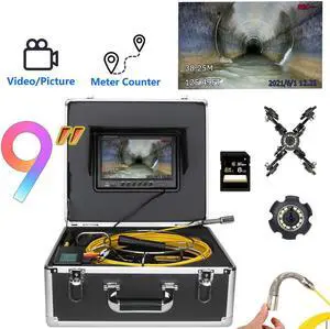visiPower Sewer Pipe Drain Pipe Pipeline Inspection Camera Industrial Endoscope System 9" display, Video Recording Meter Counter waterproof for home Blocked draining plumbing Cable length 20m/65ft