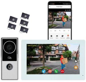 visiPower 2pin-Wired 2MP HD Indoor 7" WiFi Monitor Smart Home Video Doorbell Intercom System, APP Unlock Video Record Motion Detect 2-Way Talk IR Camera Door Bell 1x doorbell + 1x 7" Monitor White