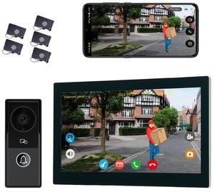 visiPower 2pin-Wired 2MP HD Indoor 10" WiFi Monitor Smart Home Video Doorbell Intercom System, Remote Unlock Video Record Motion Detect 2-Way Talk IR Camera Door Bell 1x doorbell + 1x 10" Screen Black