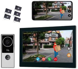 visiPower 2pin-Wired 2MP HD Indoor 10" WiFi Monitor Smart Home Doorbell Intercom System, APP Unlock Video Record Motion Detect 2-Way Talk IR Camera Door Bell 1x doorbell Silver+ 1x 10" Monitor Black