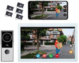 visiPower 2pin-Wired 2MP HD Indoor 10" WiFi Monitor Smart Home Video Doorbell Intercom System, APP Unlock Video Record Motion Detect 2-Way Talk IR Camera Door Bell 1x doorbell + 1x 10" Monitor White