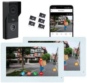 visiPower 2pin-Wired 2MP HD Indoor 7" WiFi Monitor Smart Home Video Doorbell Intercom System, Remote Phone Unlock Video Record Motion Detect 2-Way Talk IR Camera Door Bell 1x doorbell + 2x 7in Monitor