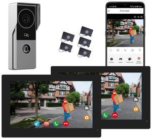visiPower 2pin-Wired 2MP HD Indoor 7" WiFi Monitor Smart Home Doorbell Intercom System, Remote  Unlock Video Record Motion Detect 2-Way Talk IR Camera Door Bell 1x doorbell Silver+ 2x 7" Monitor Black