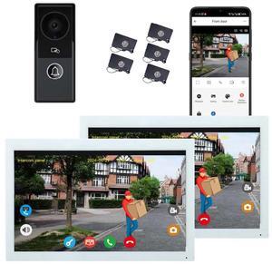 visiPower 2pin-Wired 2MP HD Indoor 10" WiFi Monitor Smart Home Video Doorbell Intercom System, Remote Unlock Video Record Motion Detect 2-Way Talk IR Camera Door Bell 1x doorbell + 2x 10in Monitor