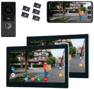 visiPower 2pin-Wired 2MP HD Indoor 10" WiFi Monitor Smart Home Video Doorbell Intercom System, APP Unlock Video Record Motion Detect 2-Way Talk IR Camera Door Bell 1x doorbell + 2x 10" Monitor Black