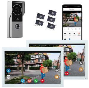visiPower 2pin-Wired 2MP HD Indoor 10" WiFi Monitor Smart Home Video Doorbell Intercom System, Phone Unlock Video Record Motion Detect 2-Way Talk IR Camera Door Bell 1x doorbell + 2x 10" Monitor White