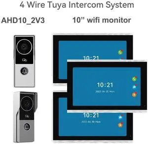 visiPower 10" Screen 1080P 2MP HD Wired WiFi Video Doorbell Intercom System, Remote Tuya APP Control, Support Phone unlock Video Recording 2-Way Talk Motion Detection IR Camera 2 doorbell + 3 monitor
