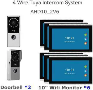 visiPower 10" Screen 2MP HD Wired WiFi Video Doorbell Intercom System, Remote Tuya Smart APP Control, Phone unlock Video Recording 2-Way Audio Motion Detection IR Camera 2 doorbell + 6 monitor