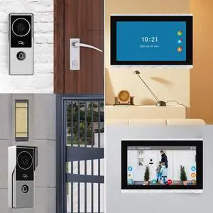 visiPower 10" Screen 1080P 2MP HD Wired WiFi Video Doorbell Intercom System, Remote Tuya APP Control, Smart Phone unlock Video Recording 2-Way Audio Motion Detection IR Camera 2 doorbell + 2 monitor