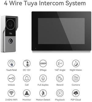 10" Screen 1080P 2MP HD Wired WiFi Video Doorbell Intercom System, Remote Phone Tuya APP Control, Support Phone unlock Video Recording 2-Way Audio Motion Detection IR Camera 1 doorbell + 1 monitor