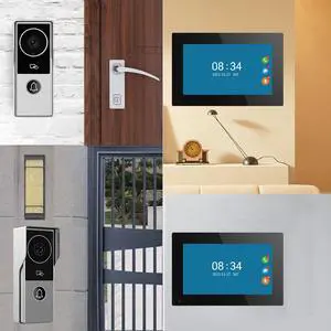 7" Screen 1080P 2MP HD Wired WiFi Video Doorbell Intercom System, Remote Phone Tuya APP Control, Support Phone unlock, Video Recording, 2-Way Audio, Motion Detection, IR Camera, 2 doorbell + 2 monitor