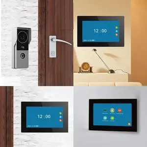 visiPower 7" Screen 2MP HD Wired WiFi Video Doorbell Intercom System, Remote Phone Tuya APP Control, Support Phone unlock Video Recording 2-Way Audio Motion Detection Camera, 1 doorbell + 3 monitor