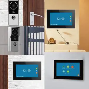 visiPower 7" Screen 1080P 2MP HD Wired WiFi Video Doorbell Intercom System, Remote Phone Tuya APP Control, Phone unlock Video Recording 2-Way Audio Motion Detection Camera, 2 doorbell + 3 monitor