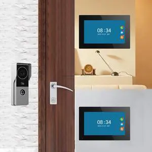 visiPower 7" Screen 1080P 2MP HD Wired WiFi Video Doorbell Intercom System, Remote Phone Tuya APP Control Phone unlock, Video Recording 2-Way Audio Motion Detection IR Camera, 1 doorbell + 2 monitor