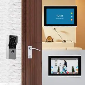 visiPower 10" Screen 1080P 2MP HD Wired WiFi Video Doorbell Intercom System, Remote Phone Tuya APP Control, Phone unlock Video Recording 2-Way Audio Motion Detection IR Camera  1 doorbell + 2 monitor