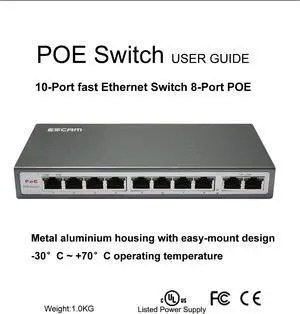 ESCAM 8CH POE Switch 10/100M 150m Distance 120W DC& 2Lan Port IP Camera CCTV System NVR POE Power Supply Adapter POE8CH