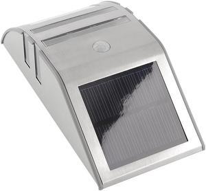 2LED Solar Power Stainless Steel PIR Human Motion Sensor Light Wall Outdoor Lamp