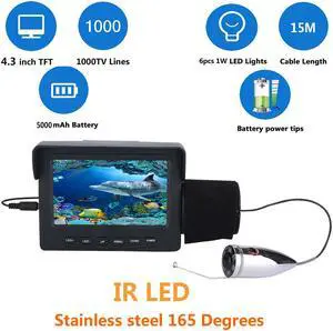 VisiPower 1000TVL Fish Finder Underwater Fishing Camera 4.3" LCD Monitor 6PCS 1W White LED Night Vision Camera For Fishing Cable Length15m/49ft