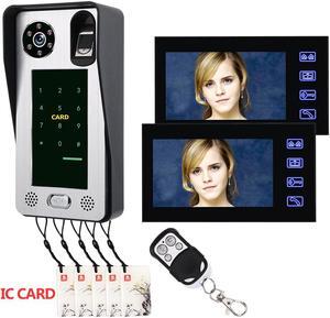 2 Monitors 7inch Fingerprint IC Card Video Door Phone Intercom Doorbell HD 1000 TV Line