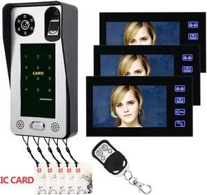 3 Monitors 7inch Fingerprint IC Card Video Door Phone Intercom Doorbell With  Door Access Control System Night Vision