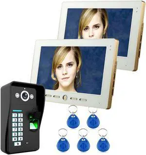 10 inch Lcd 2 Monitor Fingerprint Recognition RFID Password  Video Door Phone Intercom System With IR Camera 1000 TV Line