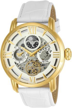 INVICTA MEN'S OBJET D ART WHITE LEATHER BAND STEEL CASE AUTOMATIC WATCH 22652