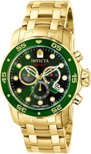 Invicta Men's Pro Diver Chronograph Watch - 18K Gold Plated Steel, Green Dial