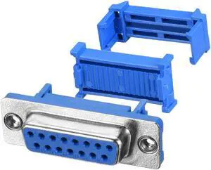 IDC D-Sub Ribbon Cable Connector 15-pin 2-row Female Socket IDC Crimp Port Terminal Breakout for Flat Ribbon Cable Blue Pack of 5