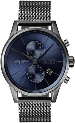 Hugo Boss Mens 41mm Grey Steel Bracelet  Case Quartz Blue Dial Watch 1513677