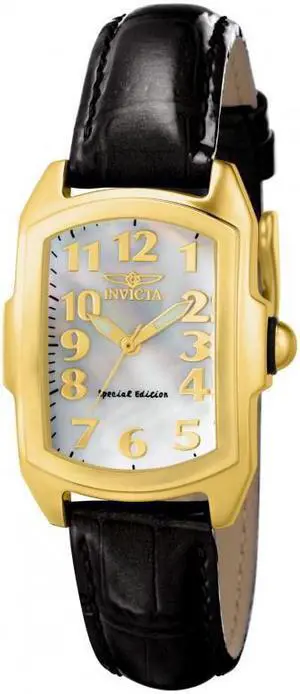 INVICTA WOMEN'S LUPAH BLACK LEATHER BAND STEEL CASE QUARTZ ANALOG WATCH 13834