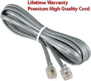 Premium Telephone Line Cord Heavy Duty Silver Satin 4 Conductor 14-ft by TeleDirect with Lifetime Warranty